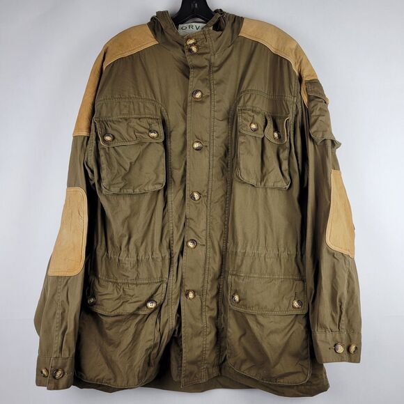 Orvis Canvas Leather Trim Jacket Large Ranger Field Safari Barn Utility Coat - Picture 1 of 16